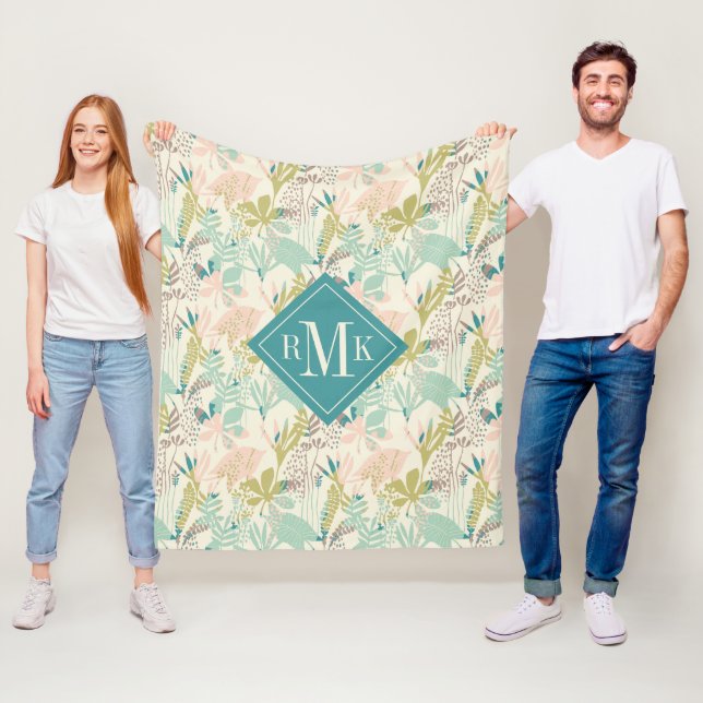 Couverture Polaire Ajoutez votre motif floral moderne du monogramme | (En situation)
