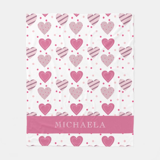 Couverture Polaire Ajoutez votre nom Cute Pink Heart Motif Baby Girl (Devant)