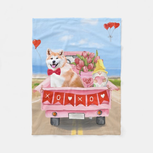 Couverture Polaire Akita Chien Saint Valentin Coeurs de Camion (Devant)