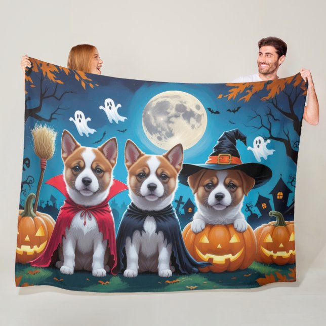 Couverture Polaire Akita Chiens Citrouille Halloween Funny (En situation)