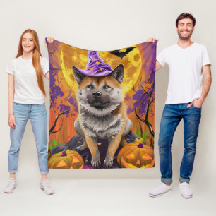 Couverture Polaire Akita Halloween sorcière et citrouille effrayants
