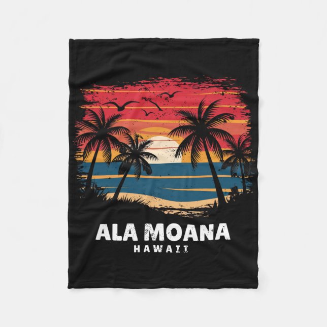 Couverture Polaire Ala Moana Beach Hawaii Surfboarder Palmier Souve (Devant)