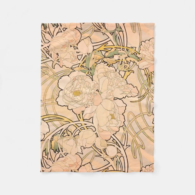 Couverture Polaire Alfonse Mucha Art Nouveau Peonies (Devant)