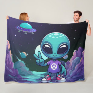 Couverture Polaire Alien de paix mignon et vaisseau spatial
