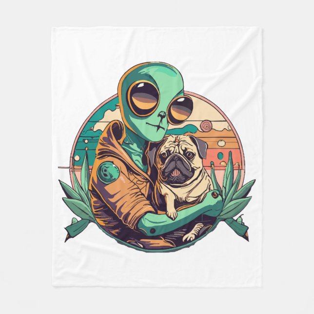 Couverture Polaire Alien et Pug (Devant)