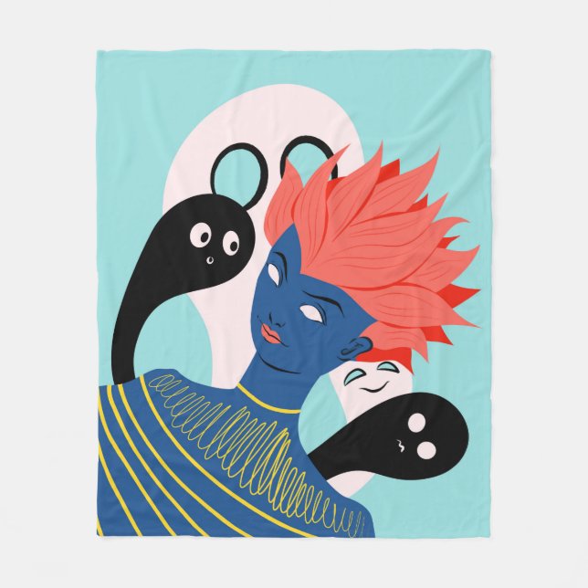 Couverture Polaire Alien fille avec des fantômes Éffrayants amis imag (Devant)