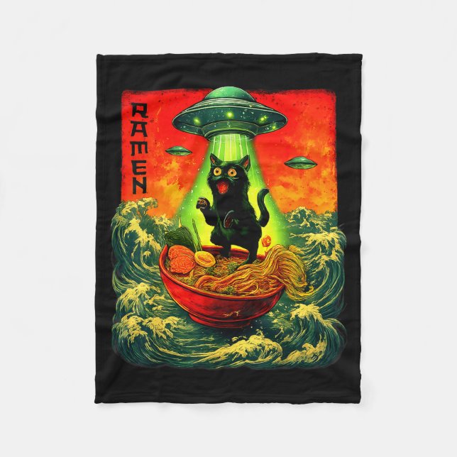 Couverture Polaire Alien Ramen Cat Ufo Japanese Retro Art Gifts Men W (Devant)