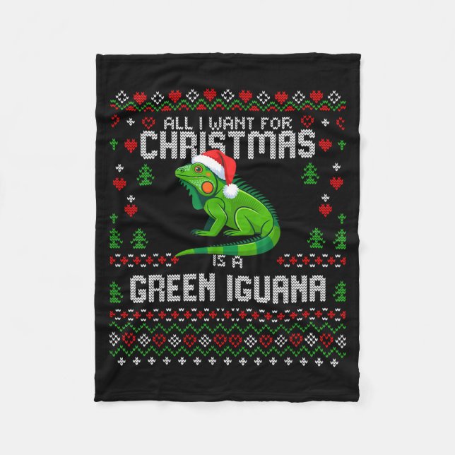 Couverture Polaire All I Want Green Iguana Lizard Christmas Ugly Xmas (Devant)