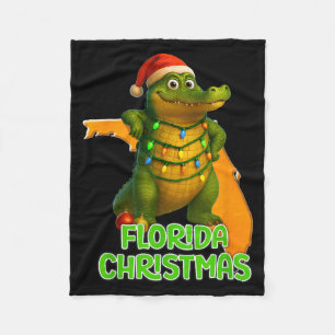 Couverture Polaire Alligator de Noël de Floride portant un chapeau de