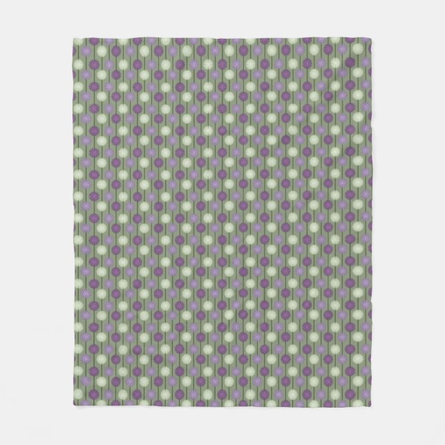 Couverture Polaire Allium Flower Motif Vert violet Fleece Blanche (Devant)