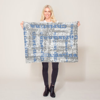 Couverture Polaire Allover gris bleu Nom Collage Personnalisé