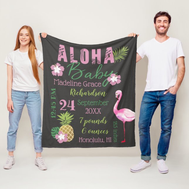 Couverture Polaire Aloha Baby rose & vert Tropical Baby Birth Statist (En situation)