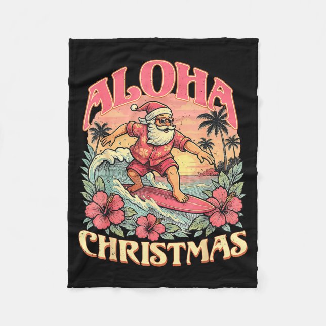 Couverture Polaire Aloha Christmas Santa Claus Surfing Hawaiian Mele  (Devant)