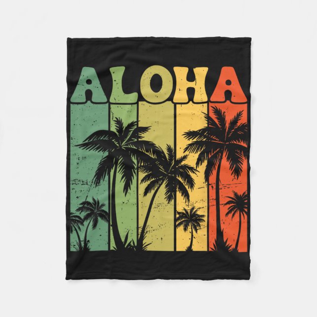 Couverture Polaire Aloha Hawaiian Island Palm Trees Surfboard Beach H (Devant)
