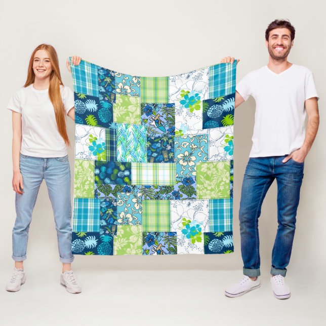 Couverture Polaire Aloha Patchwork Hawaiian Tropical (En situation)