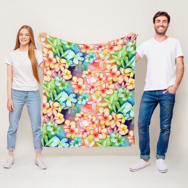 Couverture Polaire Aloha Plumeria Fleurs Aquarelle  (En situation)