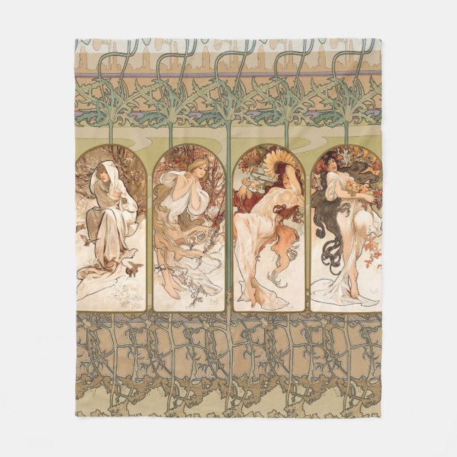 Couverture Polaire Alphonse Mucha Four Seasons 1897 Art Nouveau Panel (Devant)