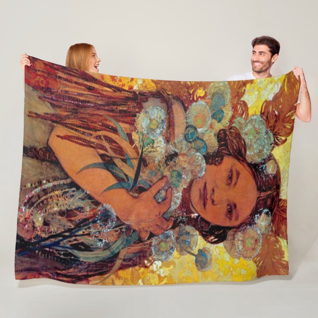 Couverture Polaire Alphonse Mucha - Native American Woman (En situation)