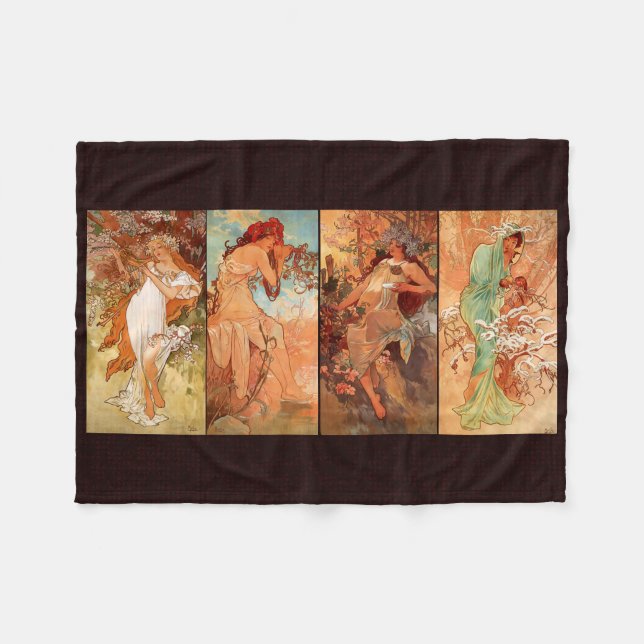 Couverture Polaire Alphonse Mucha, Quatre Saisons (Devant (Horizontal))