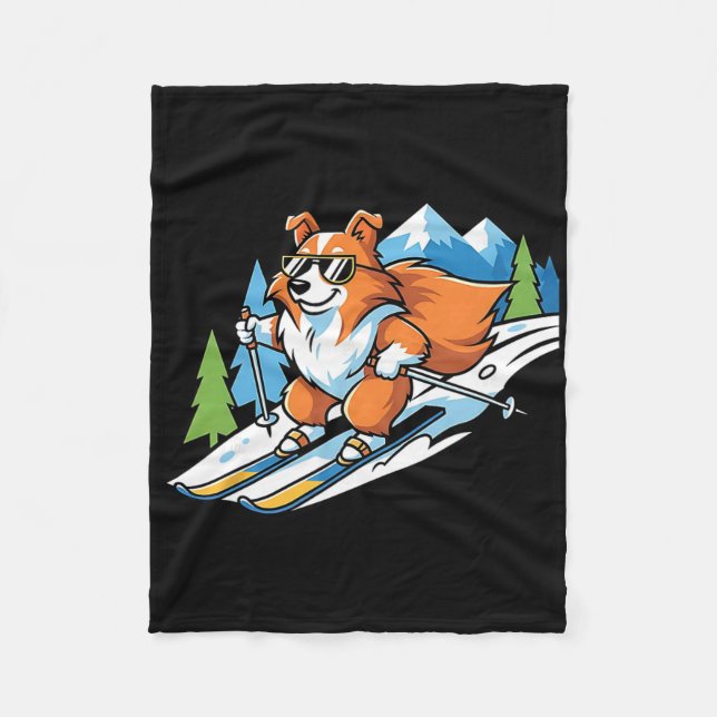 Couverture Polaire Alpine Corgi On Skis Cool Sungles Winter Scene  (Devant)