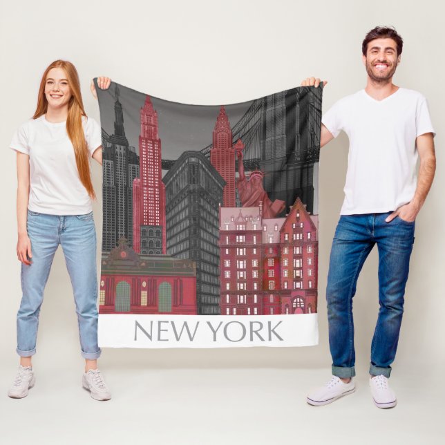 Couverture Polaire Altitudes de New York par nuit - rouge (En situation)