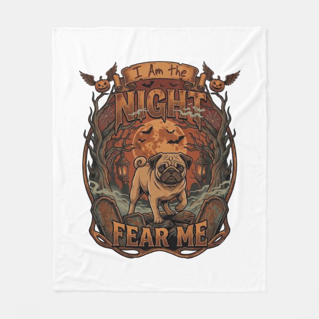 Couverture Polaire Am Night Fear Me Pug Halloween Moon_1 (Devant)