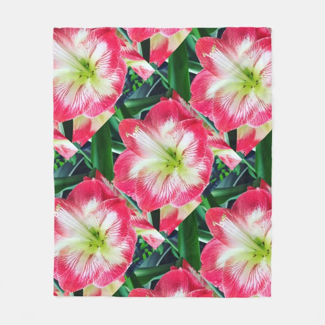 Couverture Polaire Amarilis rose blanc couleur douce fleur (Devant)