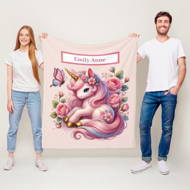 Couverture Polaire Amateurs de licorne mignonne ajouter le nom Fleece (En situation)