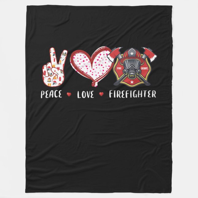 Couverture Polaire Amateurs de pompiers Peace Love | Cadeaux pompiers (Devant)