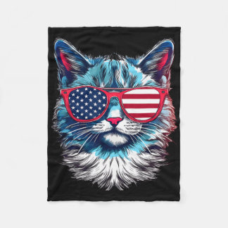 Couverture Polaire American Cat Sungles Usa Flag 4th Of July Cat Grap