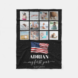 Couverture Polaire American Flag Baby First Year Photo Collage