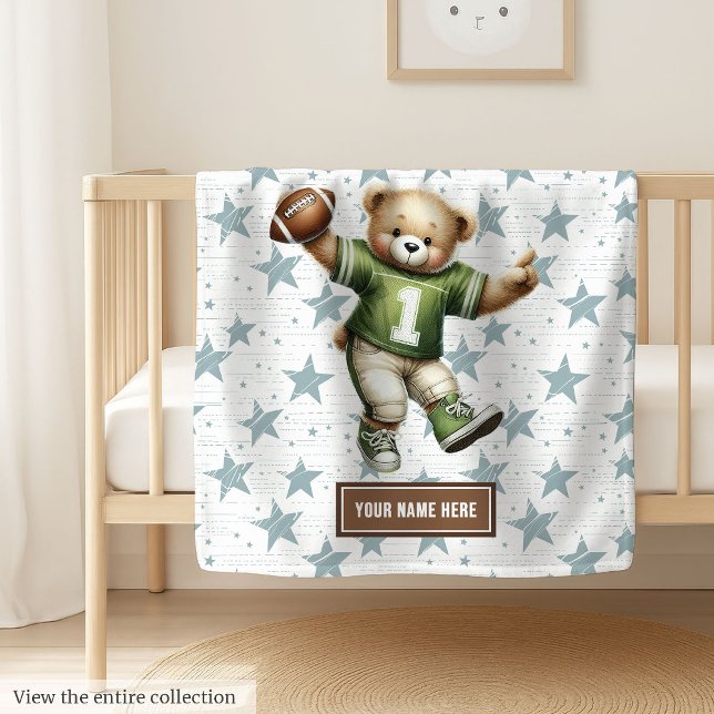 Couverture Polaire American Football Teddy Blanche avec nom personnal (American Football Teddy Blanket with Custom Name)