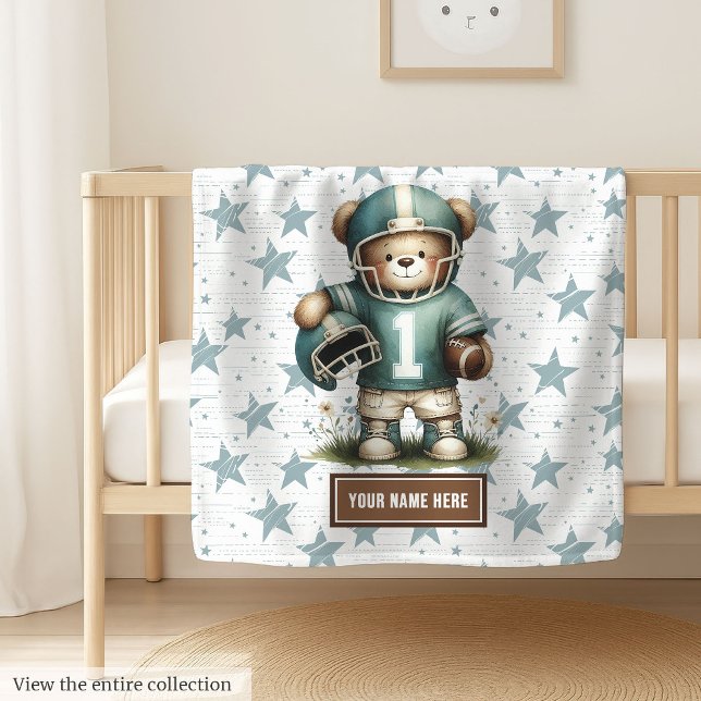 Couverture Polaire American Football Teddy Blanket pour petits garçon (Personalized football teddy bear blanket, ideal for boy birthday gift and nursery decor.)