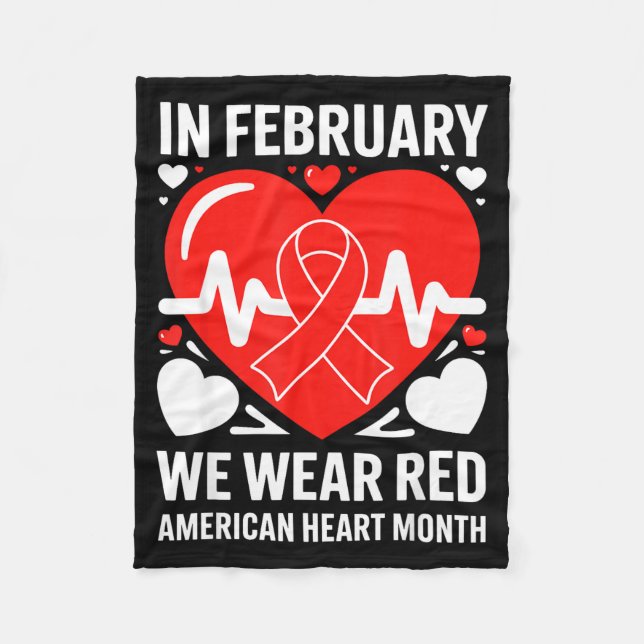 Couverture Polaire American Heart Disease Awareness Month Ribbon Red  (Devant)
