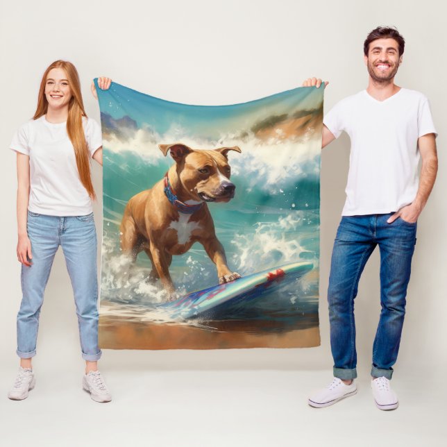 Couverture Polaire American Staffordshire Beach Surf Peinture (En situation)