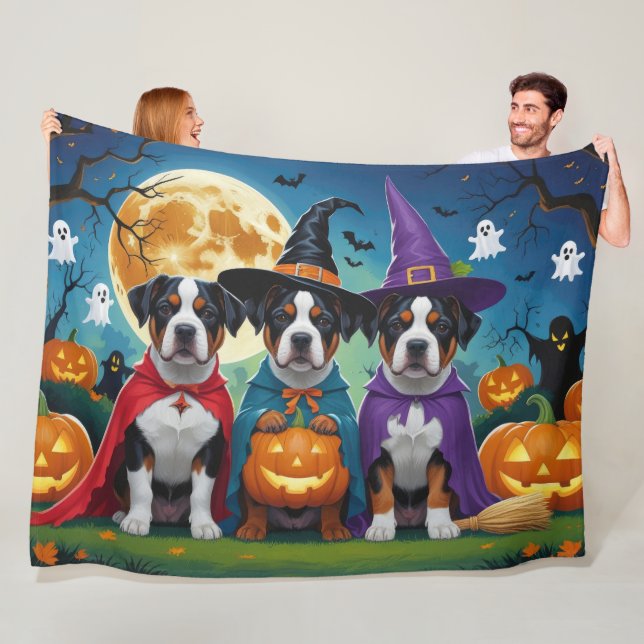 Couverture Polaire American Staffordshire Chien Citrouille Halloween  (En situation)