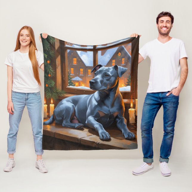 Couverture Polaire American Staffordshire Christmas Lights Holiday (En situation)