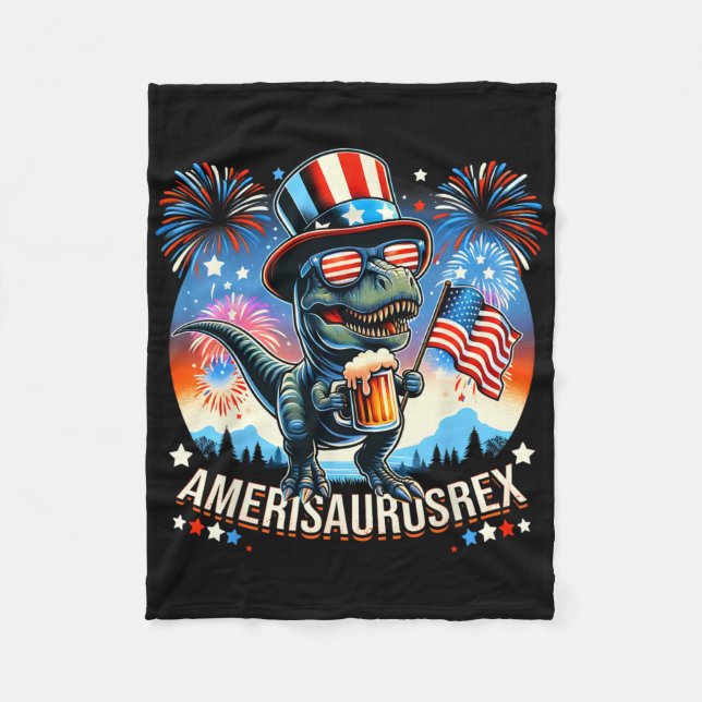 Couverture Polaire Amerisaurusrex Drapeau américain mignon Dinosaur T (Devant)