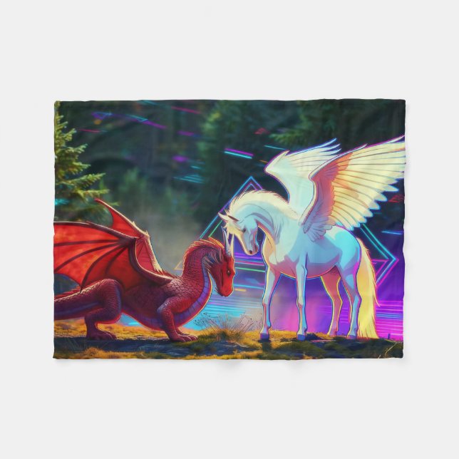 Couverture Polaire Amis de la Forêt - Jeune Dragon et Jeune Pégase (Devant (Horizontal))