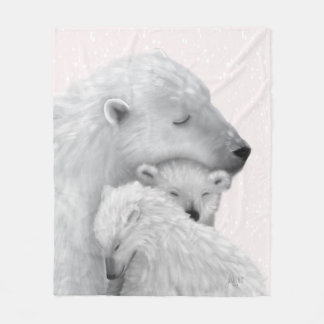 Couverture Polaire Amour arctique : Famille d'ours polaires aux teint