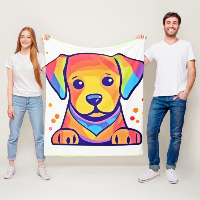 Couverture Polaire Amour de chiot arc-en-ciel (En situation)