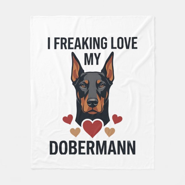 Couverture Polaire Amour fou pour le chien Dobermann Cœurs rouges_1 (Devant)