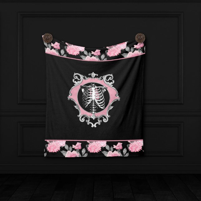 Couverture Polaire Amour gothique | Squelette rose et noir Coeur flor (Créateur téléchargé)