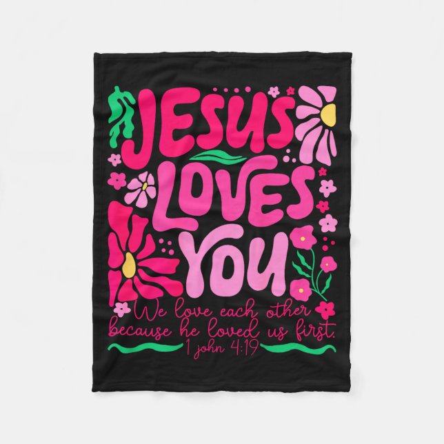 Couverture Polaire Amour Jésus Boho Floral Foi Religieuse (Devant)