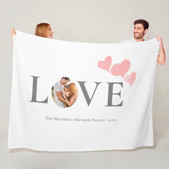 Couverture Polaire Amour Moderne Aquarelle Coeurs Valentines Jour Pho (En situation)