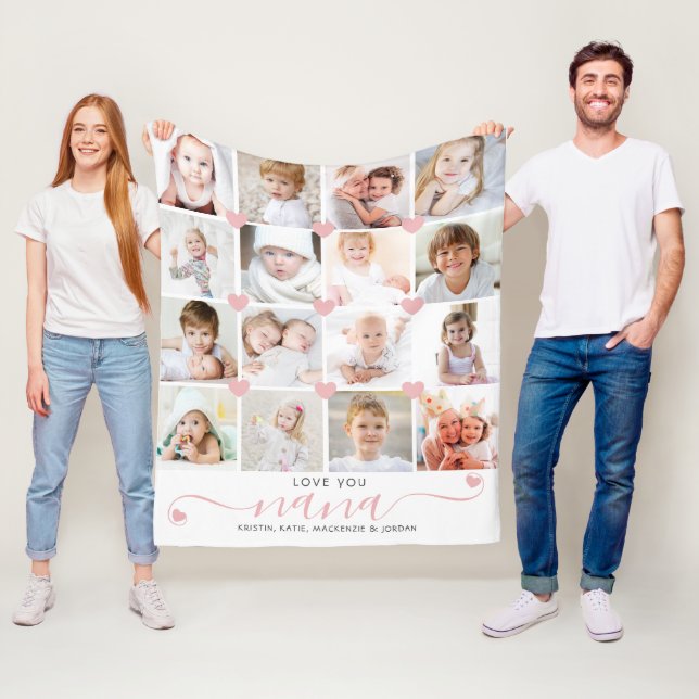 Couverture Polaire Amour personnalisé You Nana 16 Photo Coeurs roses (En situation)