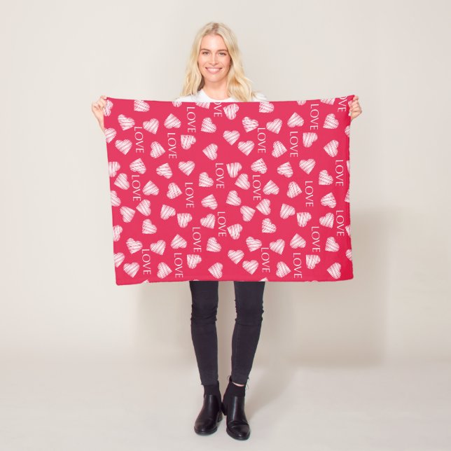 Couverture Polaire AMOUR sans couture Valentines Jour rose rouge blan (En situation)