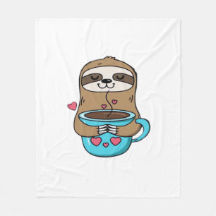 Couverture Polaire Amoureux De Café Chibi Sloth - Cute Kawaii Sloth H
