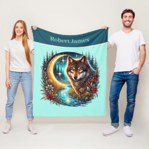Couverture Polaire Amoureux de loups mignons ajoutez nom 