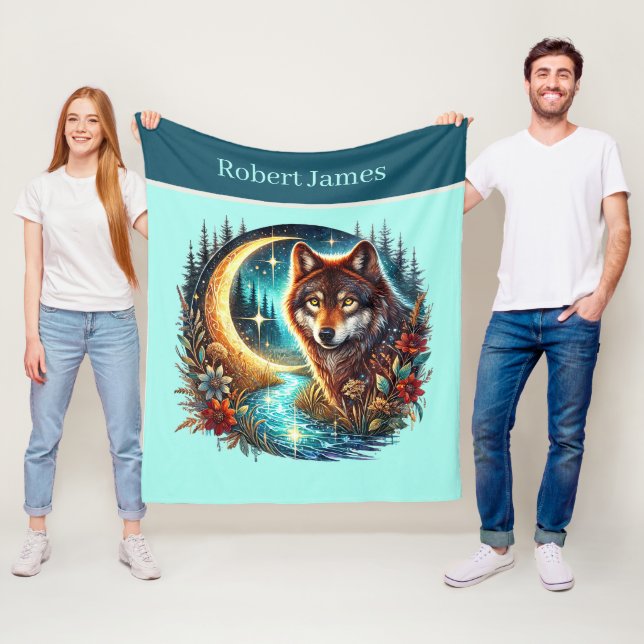 Couverture Polaire Amoureux de loups mignons ajoutez nom  (En situation)